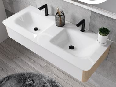 Double wall-mounted Thermoformed glass washbasin with integrated countertop HARMONY BISELARTE