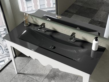 Double wall-mounted Thermoformed glass washbasin with integrated countertop LUX BISELARTE