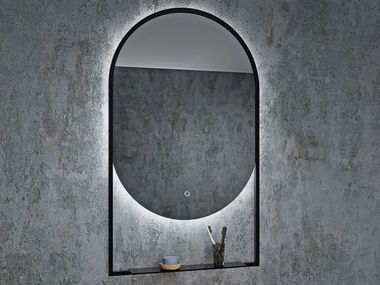 Specchio bagno da parete con illuminazione integrata con mensola METALLIC ROUND BISELARTE