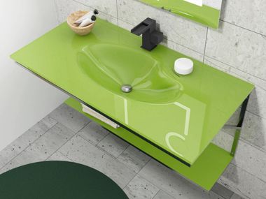 Wall-mounted Thermoformed glass washbasin with integrated countertop NATURE BISELARTE