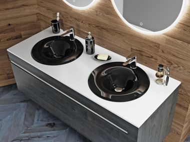 Round wall-mounted double Thermoformed glass washbasin OCEAN BISELARTE