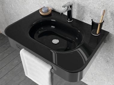 Wall-mounted Thermoformed glass washbasin with integrated countertop with towel rail SPRING BISELARTE