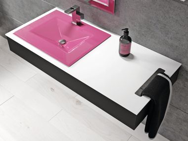 Rectangular wall-mounted Thermoformed glass washbasin with integrated countertop TEEN BISELARTE