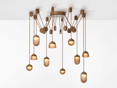 Blown glass and metal pendant lamp PLANETS MINI BROKIS