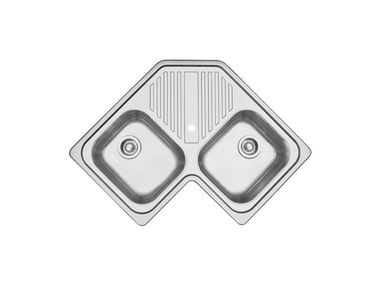 Corner 2 bowl stainless steel sink with drainer B_FAST 1LFS82A Barazza