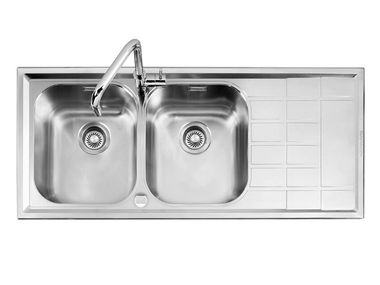 Built-in 2 bowl stainless steel sink with drainer B_LEVEL 1LLV120/2D - 1LLV120/2S Barazza