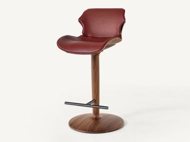 With pedestal base wooden stool with footrest PETAL PEDESTAL BassamFellows