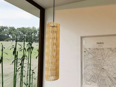 Bamboo pendant lamp KERF CYLINDER PENDANT Bcompact