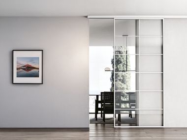 Bertolotto Porte, GLASS BIANCO NEVADA Porta a vetro scorrevole esterno muro