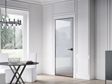 Bertolotto Porte, MINIMA IN VETRO CRYSTAL SATINATO EXTRACHIARO Porta a filo muro in vetro