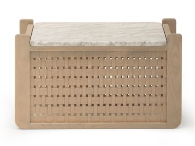 Square ash wood side table with marble top RAQUETTE 183 Billiani
