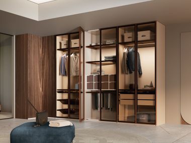 Sectional wood and glass walk-in wardrobe with integrated lighting NARA Bizzotto Italia
