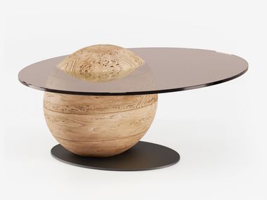 Low oval wood and glass coffee table PLUFF Bizzotto Italia