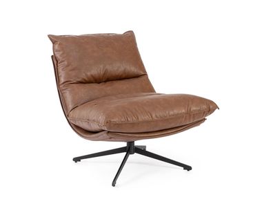 Swivel leather armchair without armrests ALANEZ Bizzotto