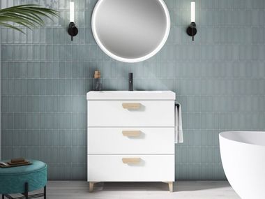 Freistehender Waschtischunterschrank aus MDF mit integrierter Waschtisch HOLIKA PLUS Blubbain