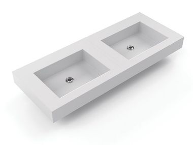 Double Solid Surface washbasin with integrated countertop SOLID WORKTOP Blubbain