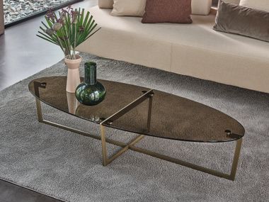 Low oval crystal and steel coffee table CROSS Bontempi