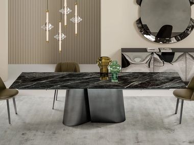 Extending rectangular steel dining table with SuperMarble top KIMONO Bontempi