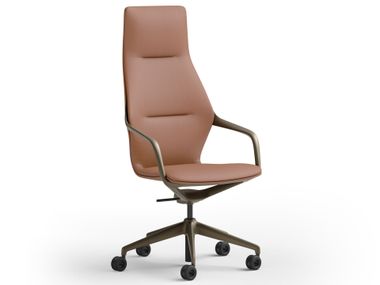 High-back height-adjustable swivel leather office chair RAY Brunner