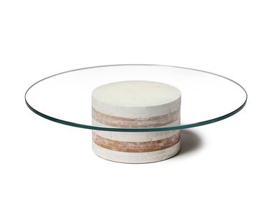 Round onyx and Travertino coffee table with glass top ARCHITEXTURE Budri