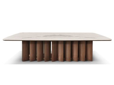 Rectangular table with base in Canaletto walnut and marble top VENUS CEPPI