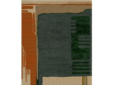 Patterned handmade rectangular wool and silk rug COMPOSITION XIII.II