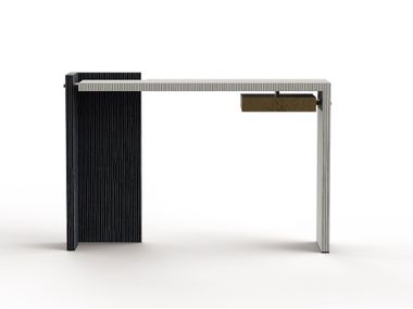 Dressing table with striped wood veneer and Italian gold accents BT2305 CONCISE HOME
