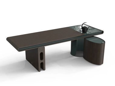 Table with tea cabinet in wood, steel and leather with stone top TT2301 CONCISE HOME
