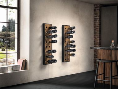 Wall-mounted steel and wood bottle rack TOTEM WINE FRAME Canel Fucina Design