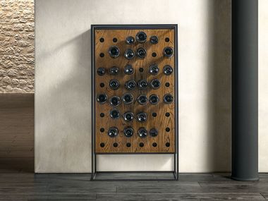 Floor steel and wood bottle rack TOTEM Canel Fucina Design