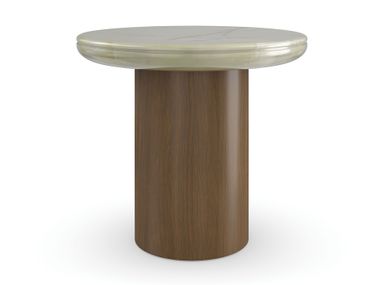 Round service side table with walnut base and onyx top CAPE VERDE Caracole