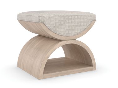 Upholstered low fabric and wood stool OPEN ENROLLMENT Caracole