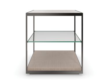 Square metal high side table with travertine top QUADRANT Caracole