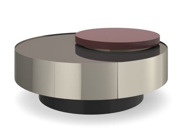 Round low mirrored glass coffee table with tray RADIUS Caracole