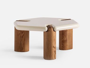 Hexagonal lacquered wood side table with three legs GRAFTS M Carpanese Home