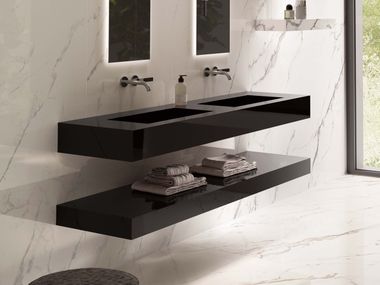 Rectangular double wall-hung washbasin in antibacterial porcelain stoneware CLEAR/DOUBLE.180 Casalgrande Padana