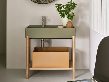 Rectangular ceramic washbasin with integrated countertop PLINIO Ceramica Cielo