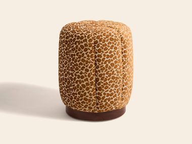 Round fabric pouf CLAUDEL LÉOPARD COGNAC Clovi Paris