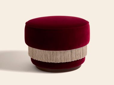 Round fabric pouf PIAF BURGUNDY VELVET Clovi Paris