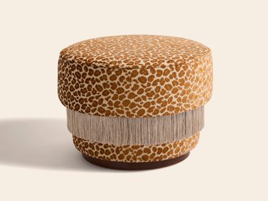 Round fabric pouf PIAF LÉOPARD COGNAC Clovi Paris