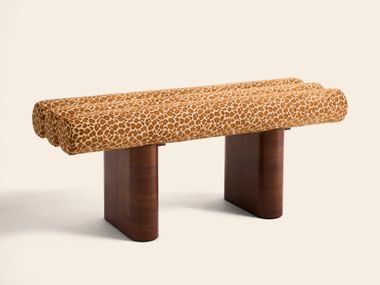 Fabric bench POMPIDOU LÉOPARD COGNAC Clovi Paris
