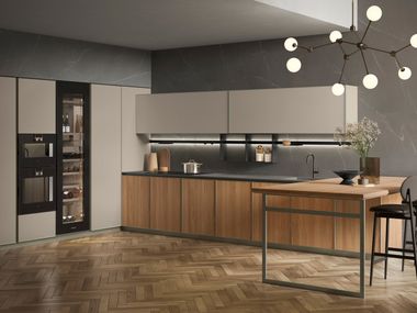 Fitted kitchen with peninsula without handles BLENDE 2 Composit