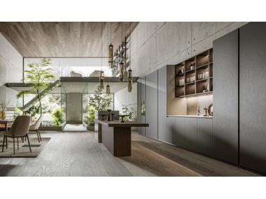 Cucina componibile con anta in alveolare d'alluminio, isola e fuochi in acciaio inox CX 16 COMP. 2 Comprex