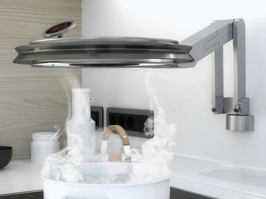 Wall-mounted cooker hood with swing arm and warming lamp S-POT Concepticon