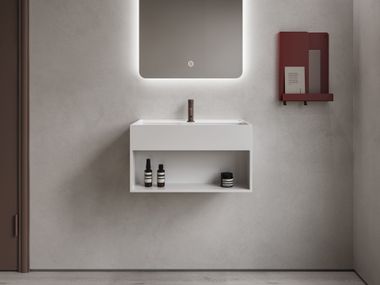 Wall-mounted washbasin in Acovi® with shelf MODUL SH 60 WITH SHELF Copenhagen Bath