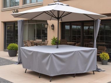 Protective cover for dining sets with parasol hole CUSTOM SQUARE/RECTANGLE TABLE CHAIR SET COVERS W/ UMBRELLA HOLE Covers&All