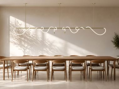 Braided rope and brass pendant lamp FESTIF LINEAR WITH FREE ENDS D.Bianco