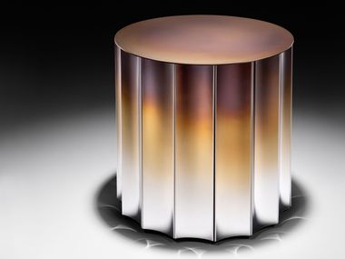 Comodino rotondo in acciaio inox e legno con cassetto DORICA DE CASTELLI