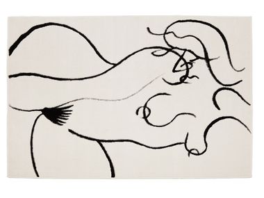 Custom rectangular polypropylene rug WOMAN LAYING (BLACK & WHITE) DIZA