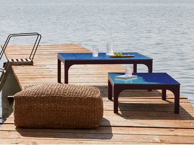 Hand-painted lava stone and stainless steel coffee table ARCO DOMIZIANI